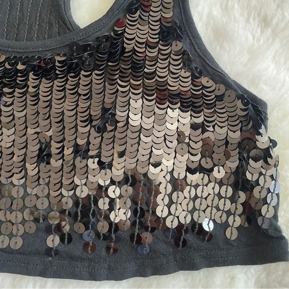 Vintage Y2K  black sequin racerback crop tank‎ top S - Picture 2 of 5